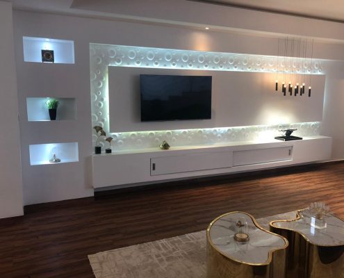 Meubles-Lumineux-salon-Sensys-Afric-meubles-Ola-Déco-.-495x400 Rénover un mur avec des panneaux en relief 